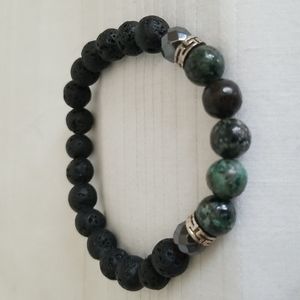 Silver Lava Glass Bead Bracelet Stretch